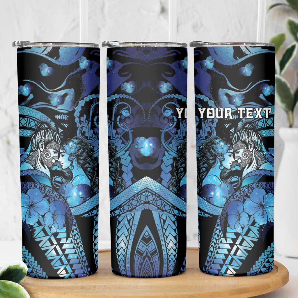 Personalised Maori Romantic Valentine Skinny Tumbler The Hongi Kiss Blue Galaxy DT05 - Polynesian Pride