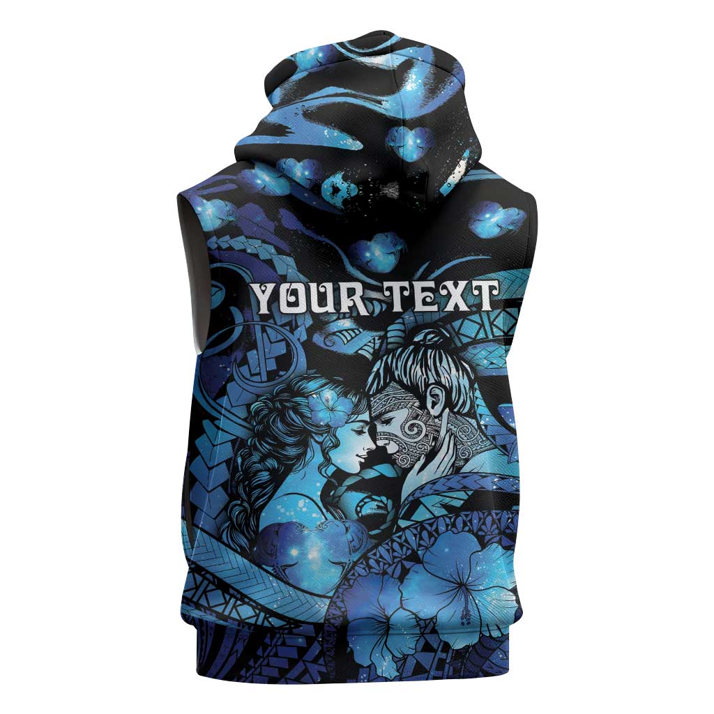 Personalised Maori Romantic Valentine Sleeveless Zip Hoodie The Hongi Kiss Blue Galaxy DT05 - Polynesian Pride