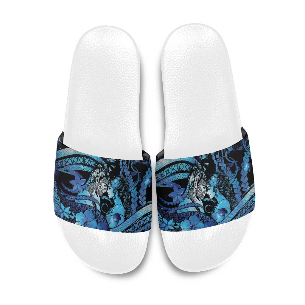 Maori Romantic Valentine Slide Sandals The Hongi Kiss Blue Galaxy