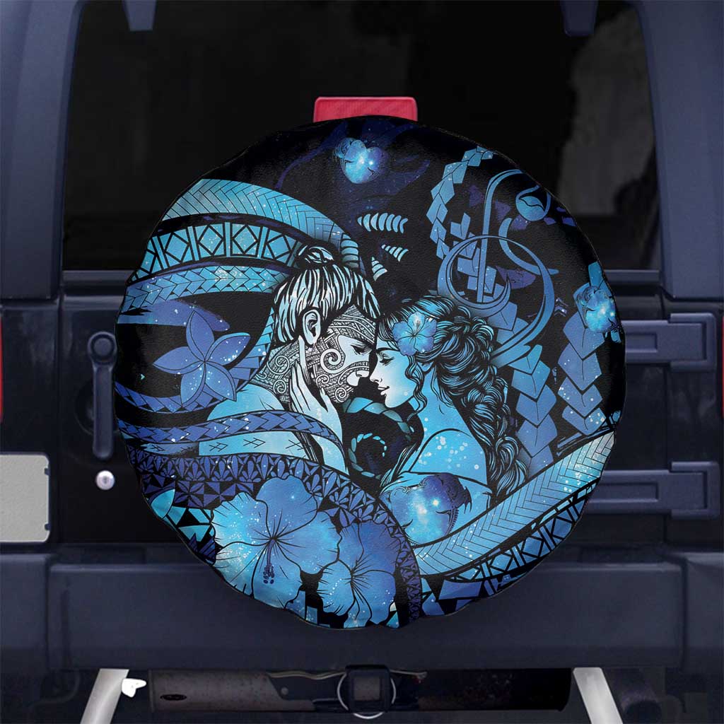 Maori Romantic Valentine Spare Tire Cover The Hongi Kiss Blue Galaxy