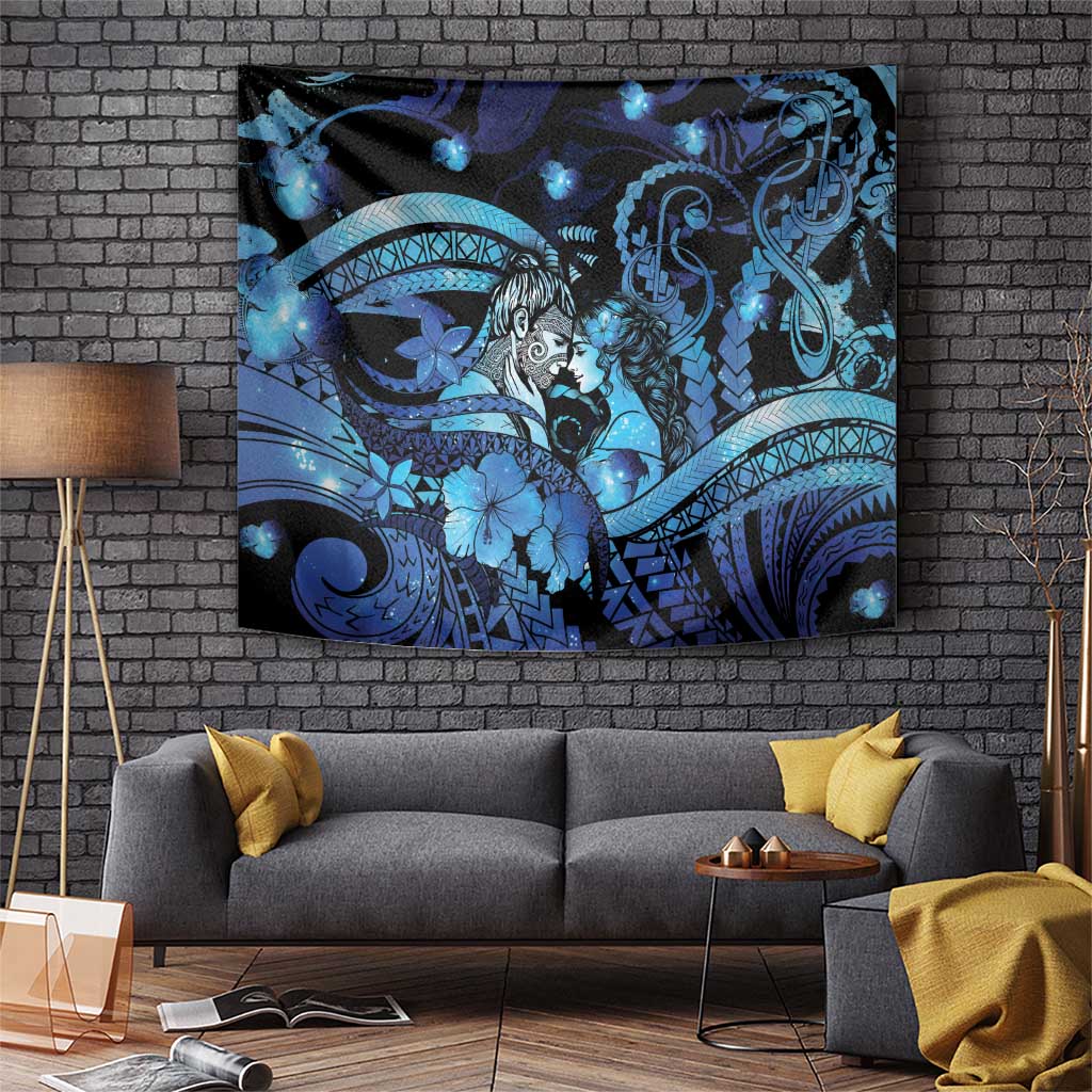 Maori Romantic Valentine Tapestry The Hongi Kiss Blue Galaxy