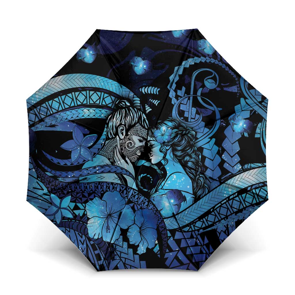 Maori Romantic Valentine Umbrella The Hongi Kiss Blue Galaxy