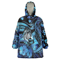 Personalised Maori Romantic Valentine Wearable Blanket Hoodie The Hongi Kiss Blue Galaxy DT05 One Size Blue - Polynesian Pride