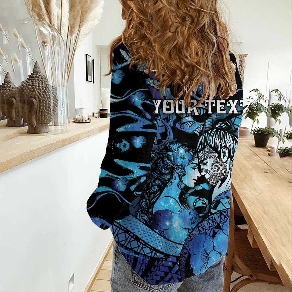 Personalised Maori Romantic Valentine Women Casual Shirt The Hongi Kiss Blue Galaxy DT05 - Polynesian Pride