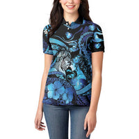 Personalised Maori Romantic Valentine Women Polo Shirt The Hongi Kiss Blue Galaxy DT05 - Polynesian Pride