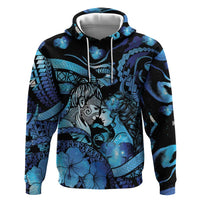 Personalised Maori Romantic Valentine Zip Hoodie The Hongi Kiss Blue Galaxy