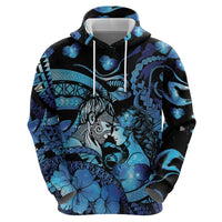Personalised Maori Romantic Valentine Zip Hoodie The Hongi Kiss Blue Galaxy