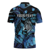 Personalised Maori Romantic Valentine Zipper Polo Shirt The Hongi Kiss Blue Galaxy DT05 - Polynesian Pride