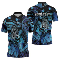Personalised Maori Romantic Valentine Zipper Polo Shirt The Hongi Kiss Blue Galaxy DT05 - Polynesian Pride