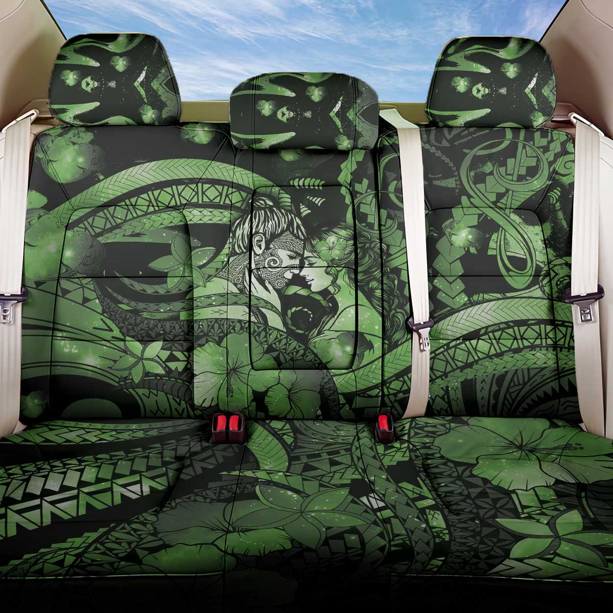 Maori Romantic Valentine Back Car Seat Cover The Hongi Kiss Green Galaxy