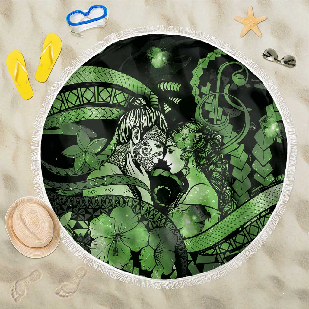 Maori Romantic Valentine Beach Blanket The Hongi Kiss Green Galaxy