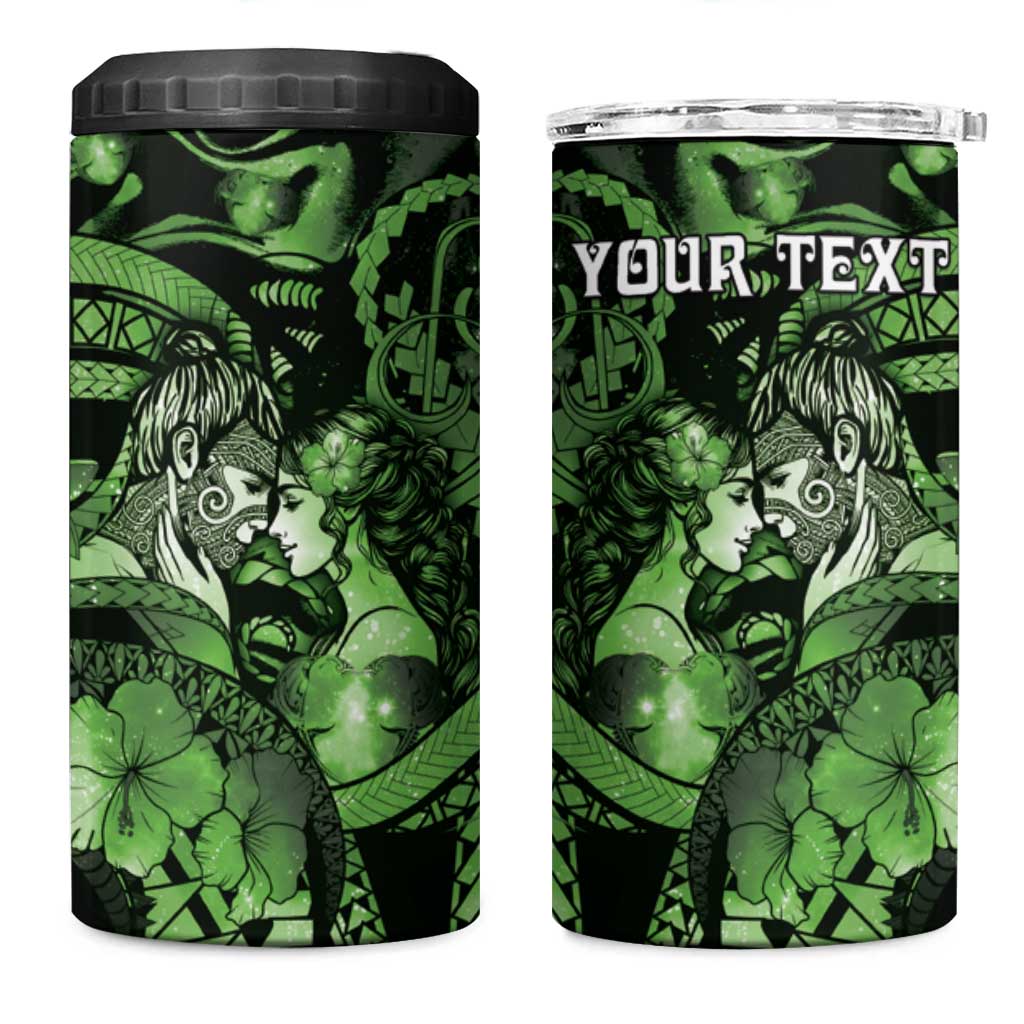 Personalised Maori Romantic Valentine 4 in 1 Can Cooler Tumbler The Hongi Kiss Green Galaxy DT05 One Size: 16 oz Green - Polynesian Pride