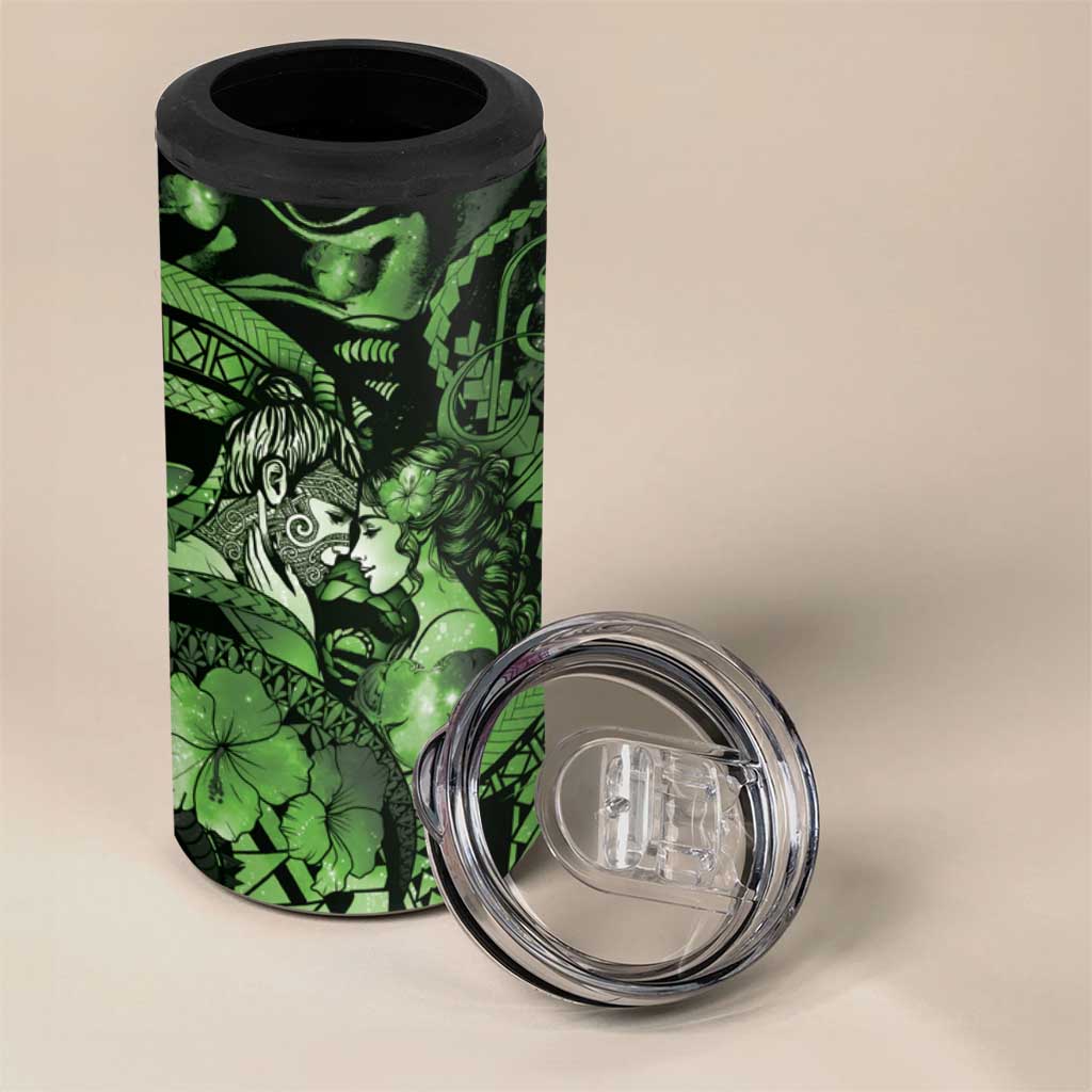 Personalised Maori Romantic Valentine 4 in 1 Can Cooler Tumbler The Hongi Kiss Green Galaxy DT05 - Polynesian Pride