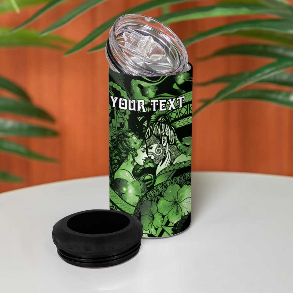 Personalised Maori Romantic Valentine 4 in 1 Can Cooler Tumbler The Hongi Kiss Green Galaxy DT05 - Polynesian Pride