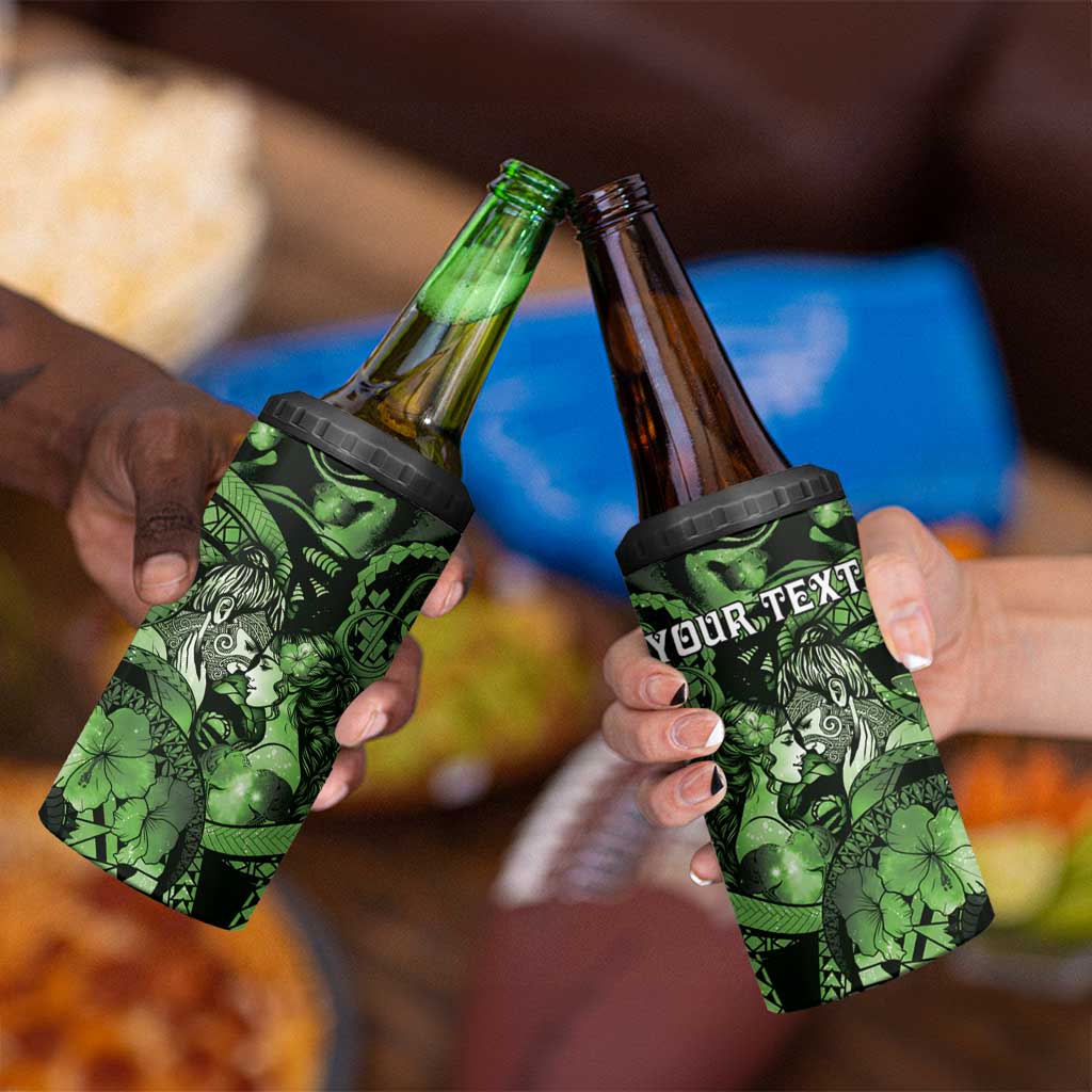Personalised Maori Romantic Valentine 4 in 1 Can Cooler Tumbler The Hongi Kiss Green Galaxy DT05 - Polynesian Pride
