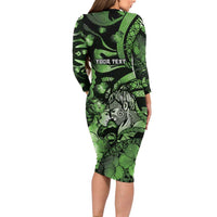 Personalised Maori Romantic Valentine Family Matching Long Sleeve Bodycon Dress and Hawaiian Shirt The Hongi Kiss Green Galaxy DT05 - Polynesian Pride