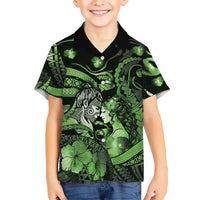 Personalised Maori Romantic Valentine Family Matching Mermaid Dress and Hawaiian Shirt The Hongi Kiss Green Galaxy DT05 Son's Shirt Green - Polynesian Pride
