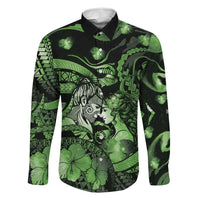 Personalised Maori Romantic Valentine Family Matching Off Shoulder Maxi Dress and Hawaiian Shirt The Hongi Kiss Green Galaxy DT05 Dad's Shirt - Long Sleeve Green - Polynesian Pride