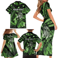 Personalised Maori Romantic Valentine Family Matching Short Sleeve Bodycon Dress and Hawaiian Shirt The Hongi Kiss Green Galaxy DT05 - Polynesian Pride
