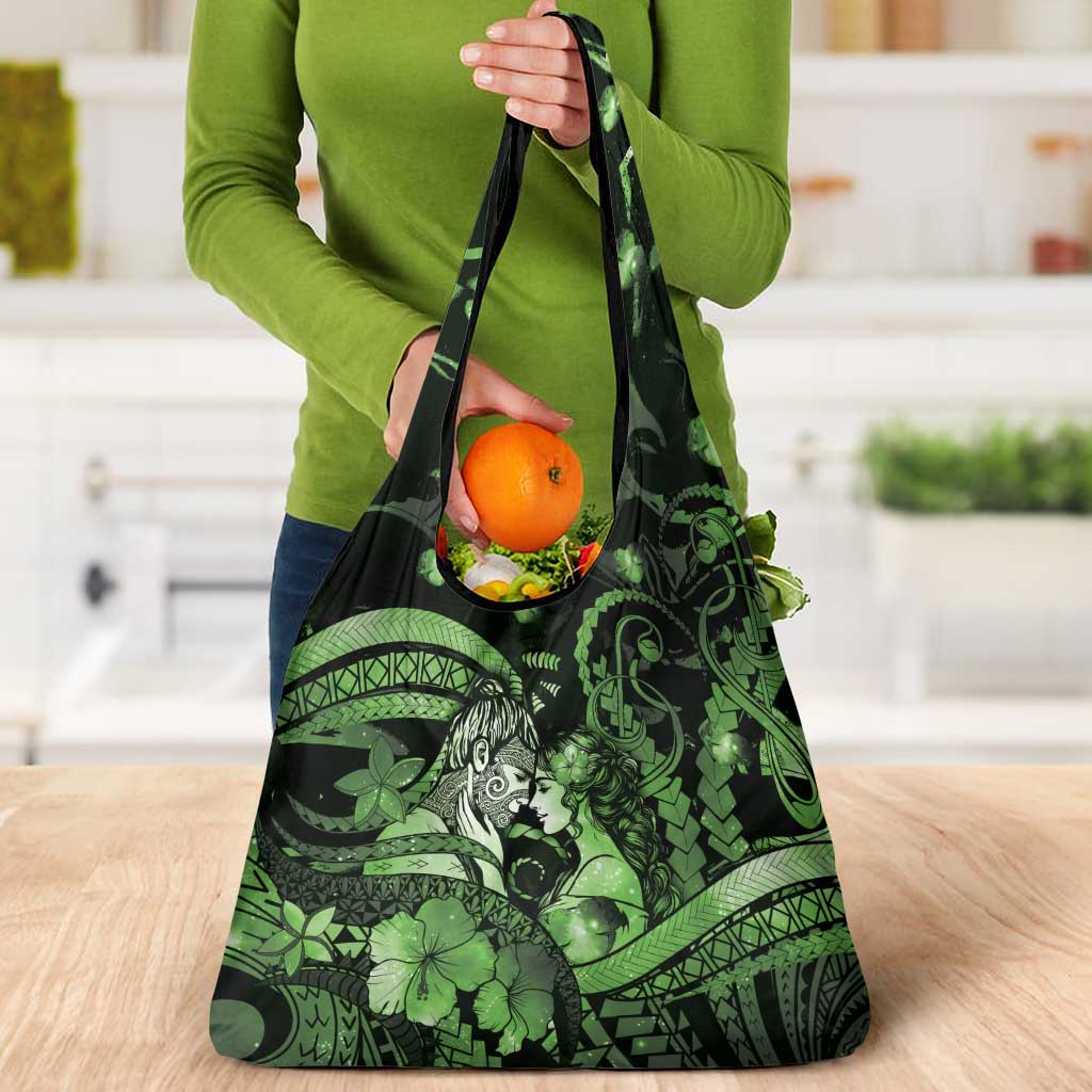 Maori Romantic Valentine Grocery Bag The Hongi Kiss Green Galaxy