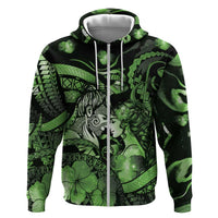 Personalised Maori Romantic Valentine Hoodie The Hongi Kiss Green Galaxy DT05 Zip Hoodie Green - Polynesian Pride