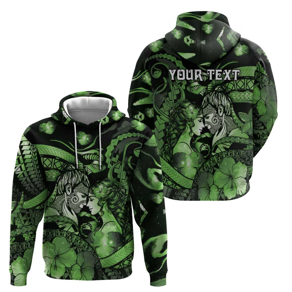 Personalised Maori Romantic Valentine Hoodie The Hongi Kiss Green Galaxy DT05 - Polynesian Pride