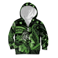 Personalised Maori Romantic Valentine Kid Hoodie The Hongi Kiss Green Galaxy DT05 Zip Hoodie Green - Polynesian Pride