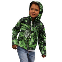 Personalised Maori Romantic Valentine Kid Hoodie The Hongi Kiss Green Galaxy DT05 - Polynesian Pride