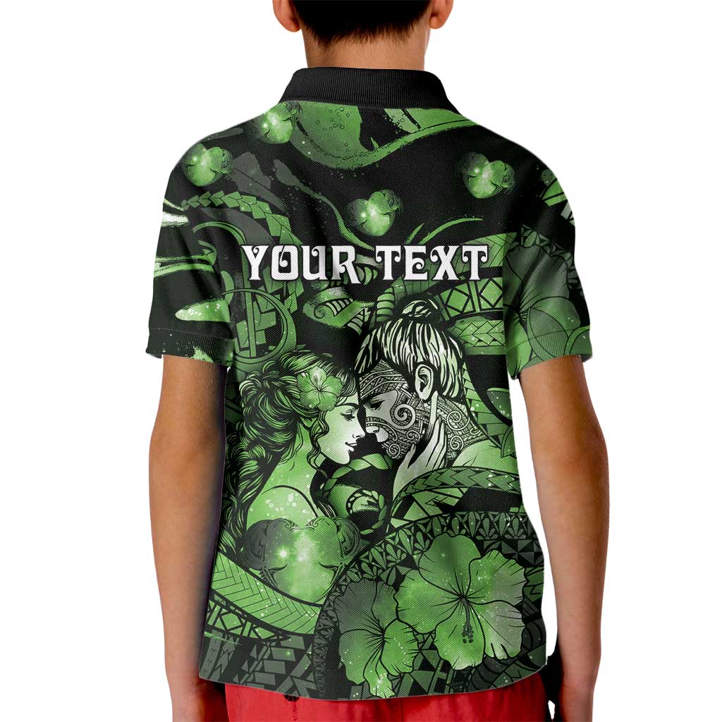 Personalised Maori Romantic Valentine Kid Polo Shirt The Hongi Kiss Green Galaxy DT05 - Polynesian Pride