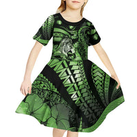 Personalised Maori Romantic Valentine Kid Short Sleeve Dress The Hongi Kiss Green Galaxy DT05 - Polynesian Pride