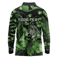 Personalised Maori Romantic Valentine Long Sleeve Polo Shirt The Hongi Kiss Green Galaxy DT05 - Polynesian Pride