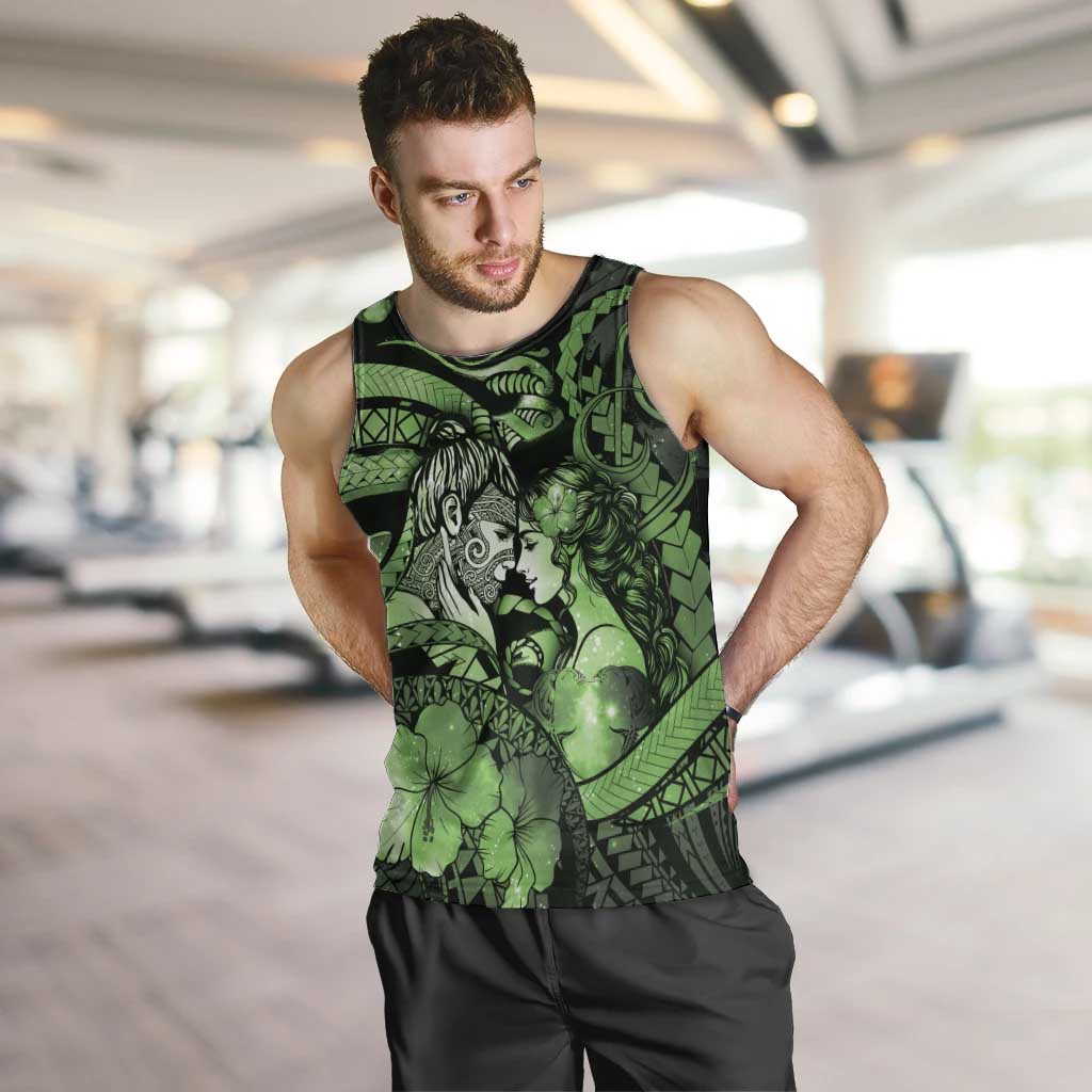 Personalised Maori Romantic Valentine Men Tank Top The Hongi Kiss Green Galaxy