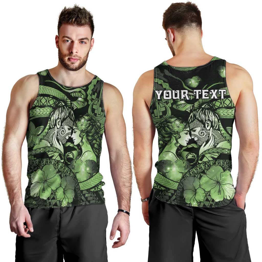 Personalised Maori Romantic Valentine Men Tank Top The Hongi Kiss Green Galaxy