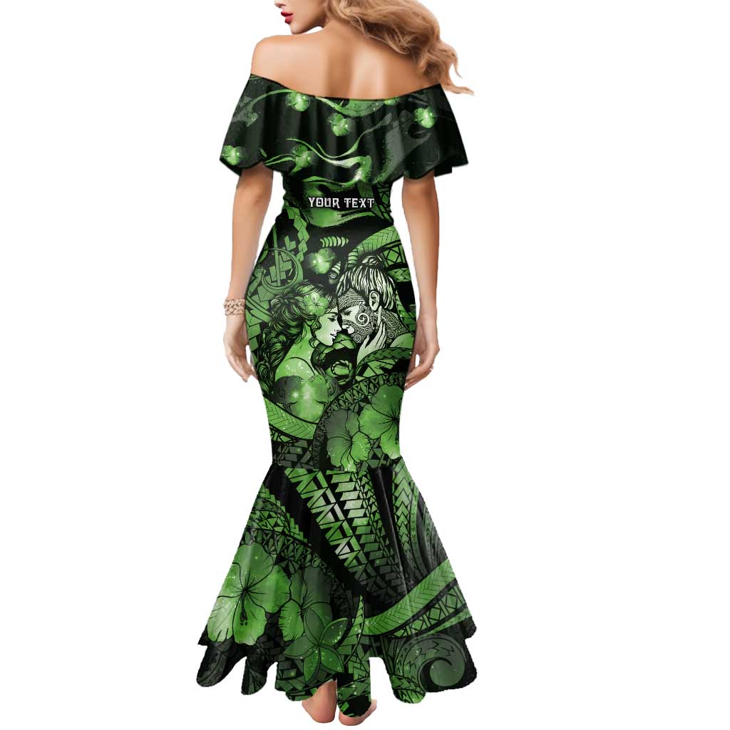 Personalised Maori Romantic Valentine Mermaid Dress The Hongi Kiss Green Galaxy DT05 - Polynesian Pride