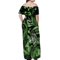 Personalised Maori Romantic Valentine Off Shoulder Maxi Dress The Hongi Kiss Green Galaxy DT05 - Polynesian Pride