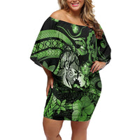 Personalised Maori Romantic Valentine Off Shoulder Short Dress The Hongi Kiss Green Galaxy DT05 Women Green - Polynesian Pride