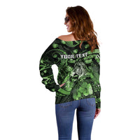 Personalised Maori Romantic Valentine Off Shoulder Sweater The Hongi Kiss Green Galaxy