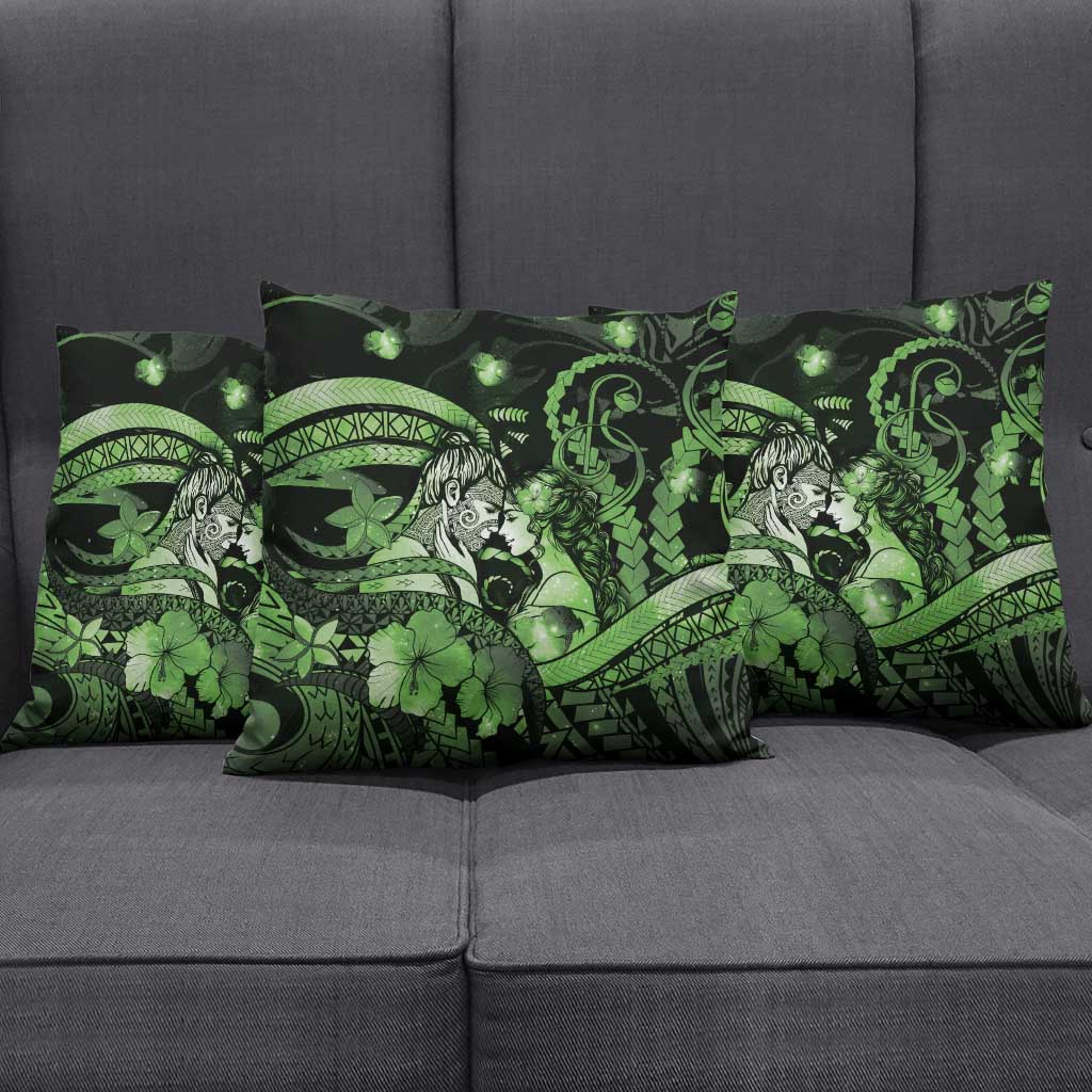 Maori Romantic Valentine Pillow Cover The Hongi Kiss Green Galaxy