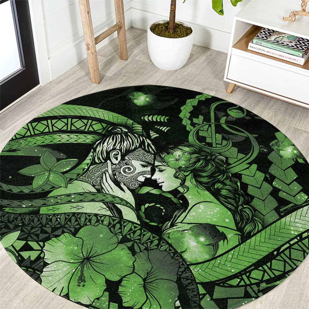 Maori Romantic Valentine Round Carpet The Hongi Kiss Green Galaxy DT05 Green - Polynesian Pride