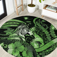 Maori Romantic Valentine Round Carpet The Hongi Kiss Green Galaxy DT05 Green - Polynesian Pride