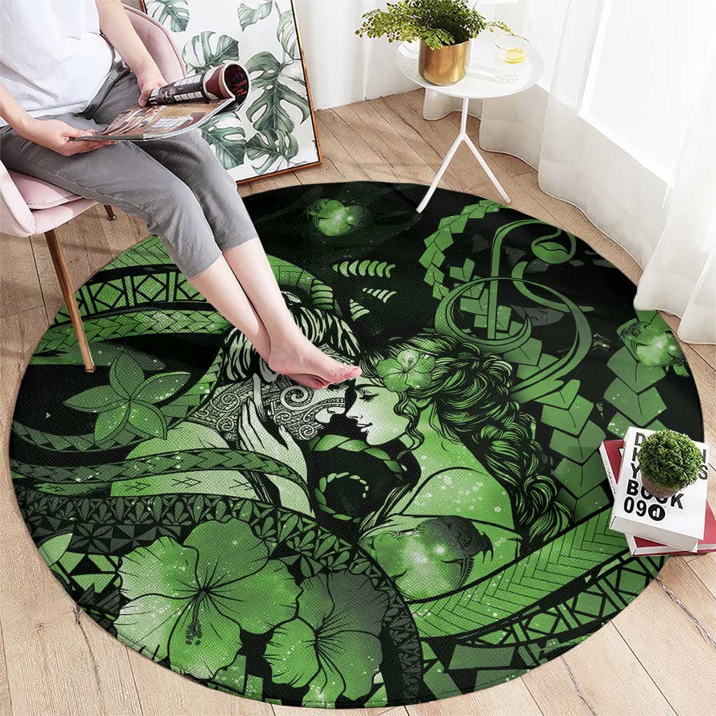Maori Romantic Valentine Round Carpet The Hongi Kiss Green Galaxy DT05 - Polynesian Pride