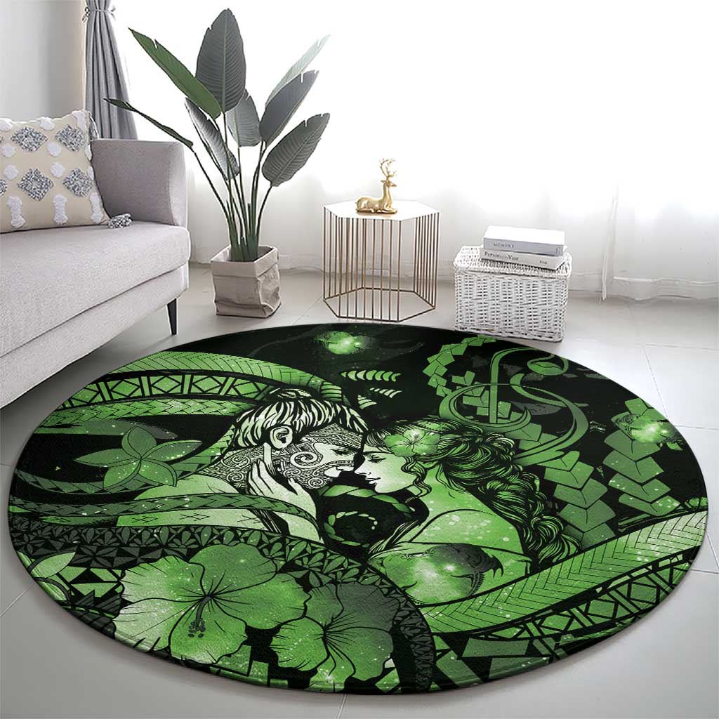 Maori Romantic Valentine Round Carpet The Hongi Kiss Green Galaxy DT05 - Polynesian Pride