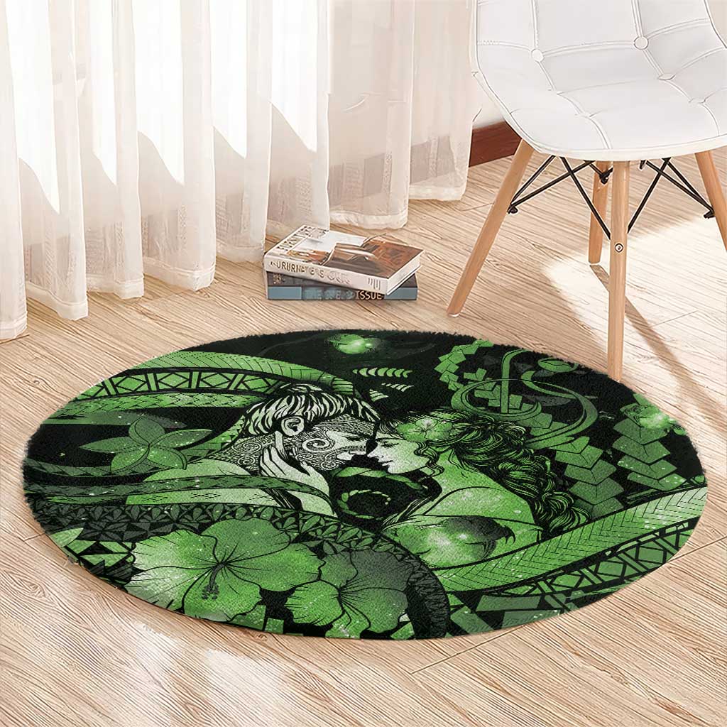 Maori Romantic Valentine Round Carpet The Hongi Kiss Green Galaxy DT05 - Polynesian Pride