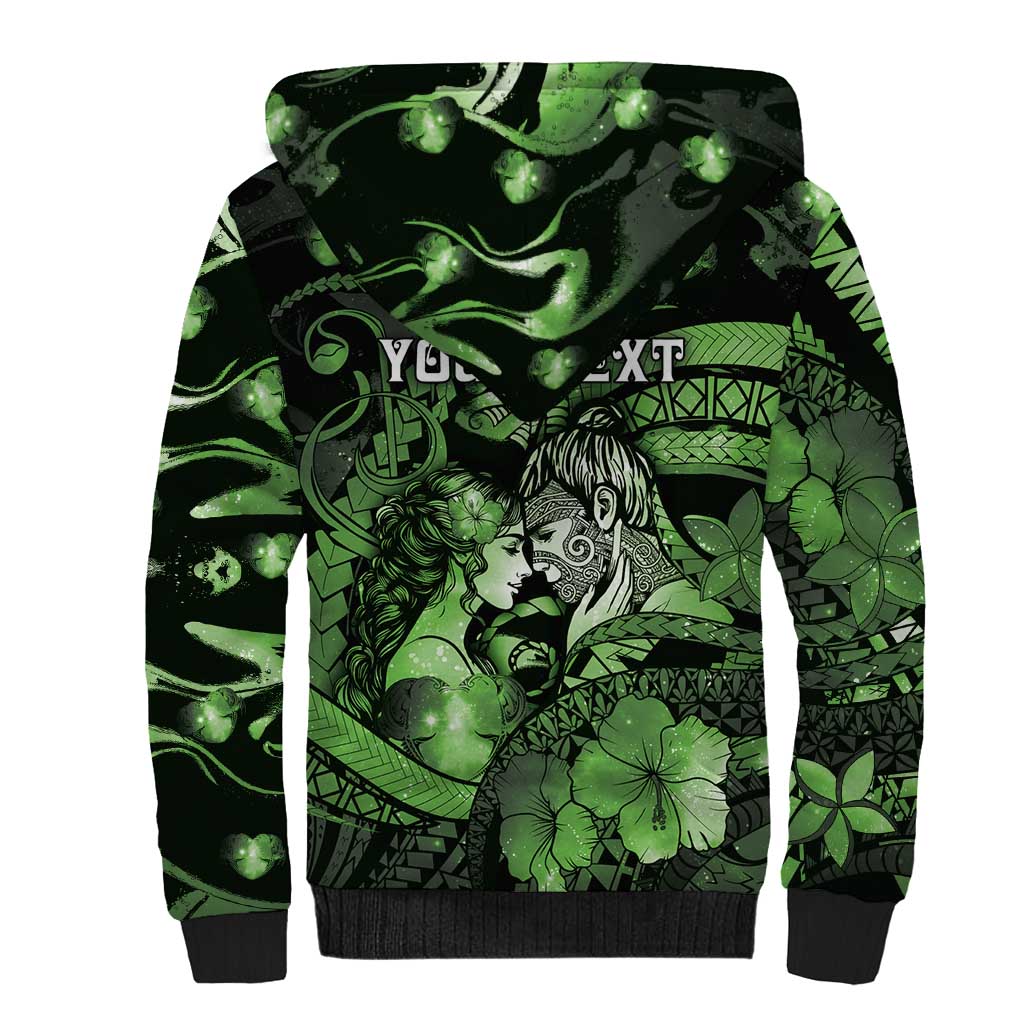 Personalised Maori Romantic Valentine Sherpa Hoodie The Hongi Kiss Green Galaxy DT05 - Polynesian Pride