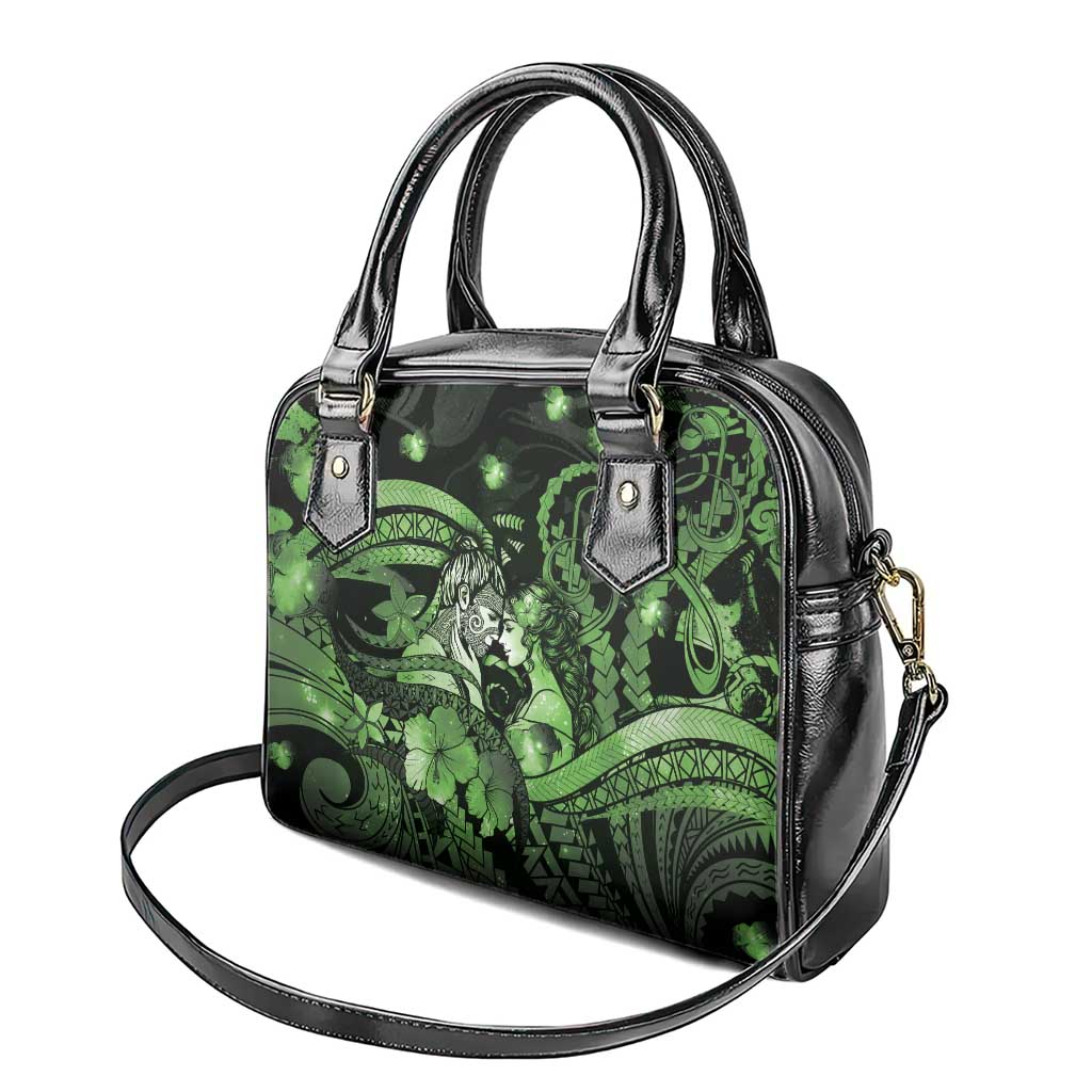 Maori Romantic Valentine Shoulder Handbag The Hongi Kiss Green Galaxy