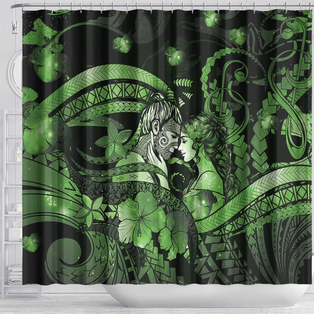 Maori Romantic Valentine Shower Curtain The Hongi Kiss Green Galaxy