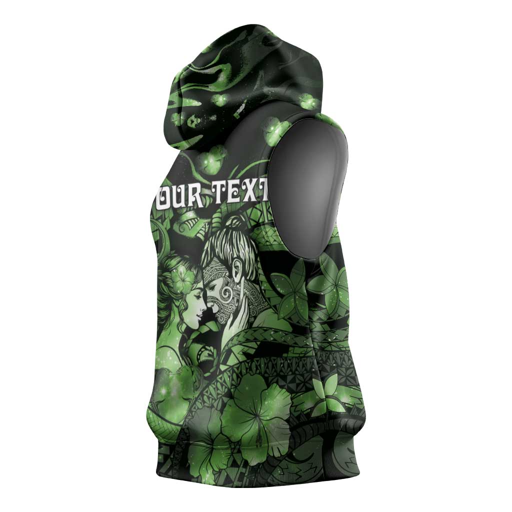 Personalised Maori Romantic Valentine Sleeveless Hoodie The Hongi Kiss Green Galaxy DT05 - Polynesian Pride
