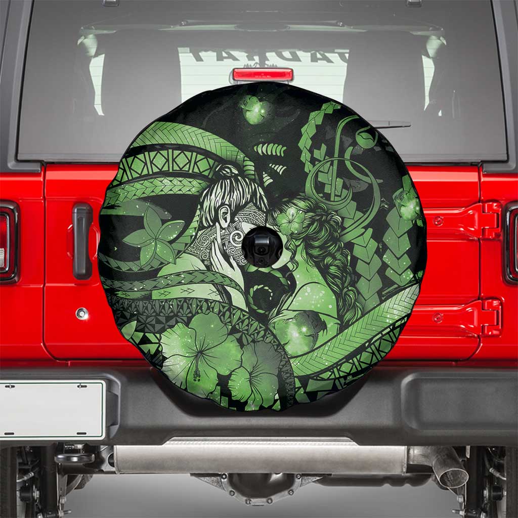 Maori Romantic Valentine Spare Tire Cover The Hongi Kiss Green Galaxy DT05 - Polynesian Pride