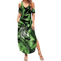 Personalised Maori Romantic Valentine Summer Maxi Dress The Hongi Kiss Green Galaxy DT05 Women Green - Polynesian Pride