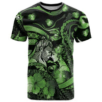 Personalised Maori Romantic Valentine T Shirt The Hongi Kiss Green Galaxy DT05 Green - Polynesian Pride